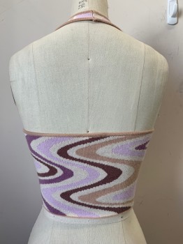 Princess Poly, Beige, Lilac Purple, Purple, Cream, Brown, Viscose, Polyester, Swirl , Low Cut Neck, Cropped