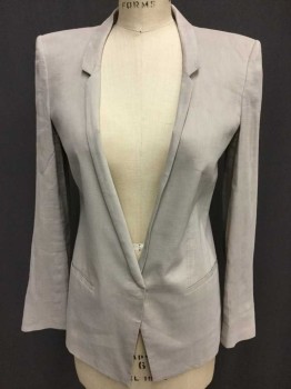 HELMUT LANG, Beige, Polyester, Rayon, Solid, 1 Hidden Button, Single Breasted, Narrow Notched Lapel, 2 Pockets, 4 On Sleeves Buttons,