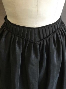 Womens, Apron 1890s-1910s, MTO, Black, Wool, Rayon, Solid, APRON:  Black, fan Fold Chevron Waistband W/black Cords Tie Trim, and Zig-Zag Stitch Hem, Black Lining, See Photo Attached,