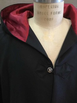 Mens, Robe, Finneas & Co, Black, Synthetic, Solid, M, Black Robe, Maroon Lining, Large Hood, 3/4 Sleeve, 1 Closure