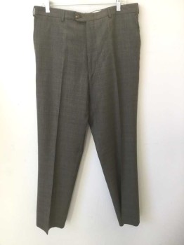 BURBERRY, Brown, Lt Brown, Blue, Wool, Plaid-  Windowpane, Check , Light Brown/Brown Micro Check/Speck Pattern, with Faint Blue Thin Windowpane Stripes, Flat Front, Zip Fly, Button Tab Waist, 4 Pockets, Straight Leg