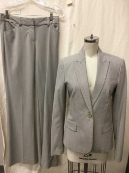 Womens, Suit, Jacket, THEORY, Lt Gray, Gray, 2, Peaked Lapel, 1 Button, 3 Pockets,
