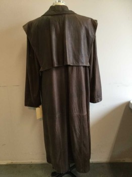 Mens, Coat, Duster, THE AUSTRALIAN OUTBA, Tobacco Brown, Leather, Mottled, 42, Heavy, Snap Closure, Detached Yoke with Underarm Straps, 2 Pockets, with Snap Buckle Closures, Elephant Skin