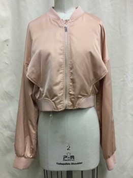 ZARA, Dusty Rose Pink, Synthetic, Solid, Dusty Rose, Zip Front, Cropped,