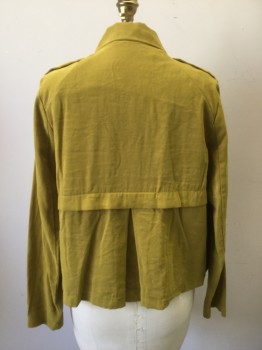 ZARA BASIC, Chartreuse Green, Cotton, Solid, Collar Attached, Off Side Open Front, Epaulettes, Long Sleeves, 2 Vertical Pockets on Side Seams, 1" Flap & Pleat Center Back