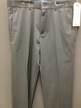 HAGGAR, Gray, Cotton, Polyester, Solid, Flat Front, Belt Loops, Zip Front, 4 Pockets,