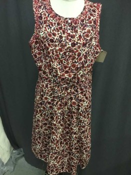 LUCKY, Cream, Red Burgundy, Navy Blue, Orange, Rayon, Floral, Floral Sleeveless, Button Front Placket, Drawstring Waist, See Photo Attached,