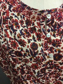 LUCKY, Cream, Red Burgundy, Navy Blue, Orange, Rayon, Floral, Floral Sleeveless, Button Front Placket, Drawstring Waist, See Photo Attached,