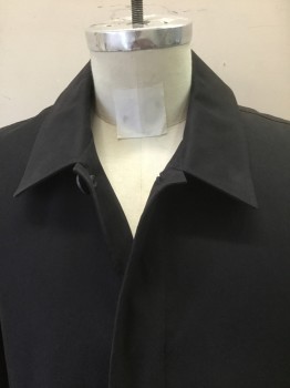 Mens, Coat, Trenchcoat, JOSEPH ABBOUD, Dusty Black, Cotton, Solid, M, 4 Buttons, Covered Button Placket, Collar Attached, Mid Calf Length, 2 Welt Pockets, Gold Self Stripe and White with Gray Striped Lining