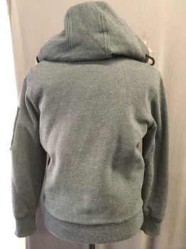 AMERICAN EAGLE, Gray, Olive Green, Cotton, Polyester, Solid, Camouflage, Zip Front, Attached Hood, Faux Fur Trim, Camo Lining, Cargo Sleeve Pocket