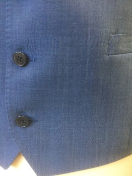 CALVIN KLEIN, French Blue, Wool, Polyester, Solid, 5 Buttons, 2 Welt Pockets, Black Lining and Back, Belted Back