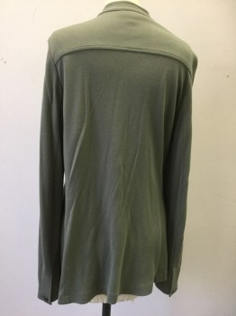 JJILL, Olive Green, Cotton, Solid, Band Collar, B.F., 5 Buttons, 2 Pockets with Flaps, Cotton Jersey