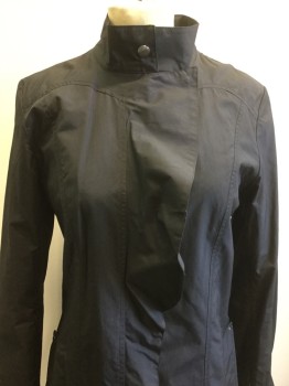 COLE HAAN, Black, Polyester, Nylon, Solid, Zip Front with Snap Placket Has a Slight Ruffle, Self Belt