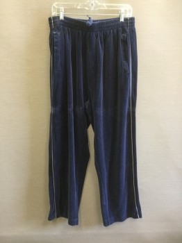 Mens, Sweatsuit Pants, SWEATSCDO, Navy Blue, Gray, Cotton, Polyester, Solid, 2XL, Elastic Interior Waist Drawstring, Velour, Gray Side Piping, 3 Pockets