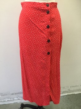 H&M, Red, Ivory White, Viscose, Dots, Wrap Skirt, 5 Buttons,