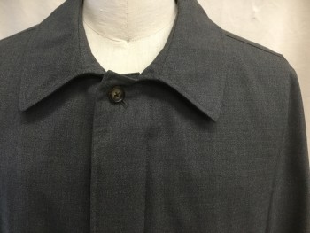 LORO PIANA, Dk Gray, Wool, Heathered, Hidden Placket Zip/Button Front, Collar Attached, Long Sleeves, 2 Pockets