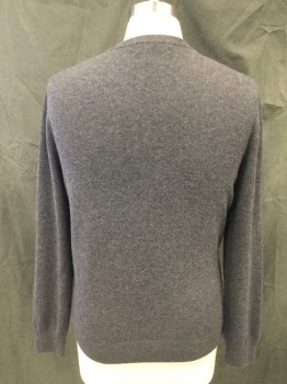 THE MEN'S STORE, Charcoal Gray, Cashmere, Heathered, Charcoal/Navy Heathered, Ribbed Knit V-neck, Long Sleeves, Ribbed Knit Cuff/Waistband  *Hole Back Right Shoulder Seam