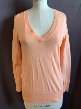 Womens, Pullover, J. CREW, Melon Orange, Cotton, Solid, S, V-neck, Long Sleeves