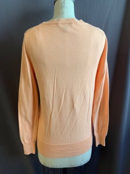 Womens, Pullover, J. CREW, Melon Orange, Cotton, Solid, S, V-neck, Long Sleeves