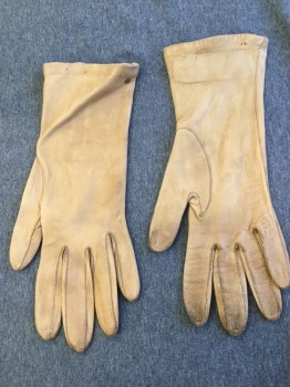 Womens, Gloves 1890s-1910s, NL, Tan Brown, Leather, Solid, Light Tan Leather,