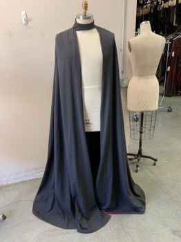 Unisex, Sci-Fi/Fantasy Cape/Cloak, MTO, Dk Gray, Polyester, Solid, O/S, Cloak with Collar Band, Burgundy Lining