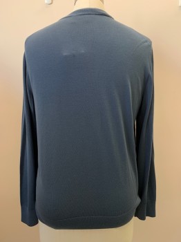 THEORY, Steel Blue, Wool, Solid, L/S, Button Front, V Neck
