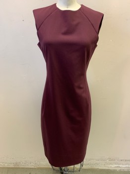Womens, Cocktail Dress, THEORY, Plum Purple, Wool, Polyester, Solid, 2, High Necklne, Cap Sleeves, Zip Back, Skit at Back, Hem at Knee