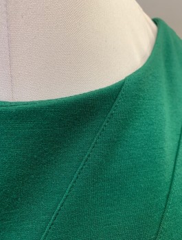 Womens, Dress, Short Sleeve, ELLEN TRACY, Green, Polyester, Rayon, Solid, Sz10, Double Knit Jersey, Round Neck, Stretchy Body-con Dress with Geometric Seams, Hem Above Knee, Gold Exposed Zipper in Back