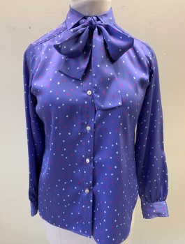 Womens, Blouse, EVAN PICCONE, Violet Purple, White, Fuchsia Pink, Polyester, Floral, B:36, Satin, C.A., B.F., L/S, With Matching Necktie