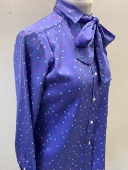 Womens, Blouse, EVAN PICCONE, Violet Purple, White, Fuchsia Pink, Polyester, Floral, B:36, Satin, C.A., B.F., L/S, With Matching Necktie