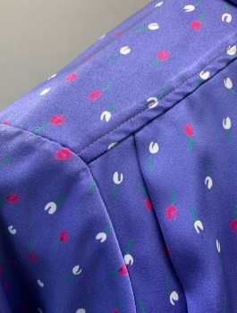 EVAN PICCONE, Violet Purple, White, Fuchsia Pink, Polyester, Floral, Satin, C.A., B.F., L/S, With Matching Necktie