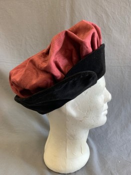 Mens, Historical Fiction Hat , MTO, Raspberry Pink, Black, Cotton, Floral, 23", Floppy Hat, with Black Flaps, Pleated,