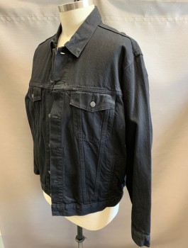 Mens, Jean Jacket, LEVI'S, Black, Cotton, Solid, 2XL, Denim, Button Front, Collar Attached, 4 Pockets