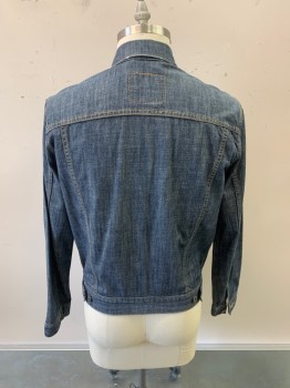 Mens, Jean Jacket, LEVI'S, Denim Blue, Cotton, L, C.A., Button Front, L/S, 2 Breast Pockets, 2 Side Pockets, Yellow & Tan Stitching