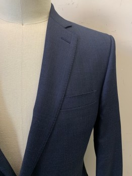 BROOKS BROTHERS, Navy Blue, Blue, Wool, Plaid, 2 Buttons, Single Breasted, Notched Lapel, 3 Pockets,