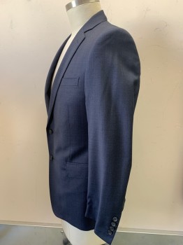 BROOKS BROTHERS, Navy Blue, Blue, Wool, Plaid, 2 Buttons, Single Breasted, Notched Lapel, 3 Pockets,