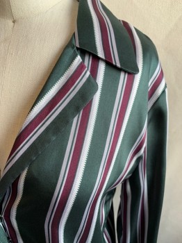 ALEXIS, Forest Green, Aubergine Purple, Gray, White, Silk, Stripes - Vertical , Button Front, Collar Attached, Notched Lapel, Long Sleeves, Button Cuff