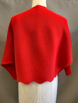 N/L, Red, Polyester, Solid, Permanent Pleating, Scalloped Hem, Open Front