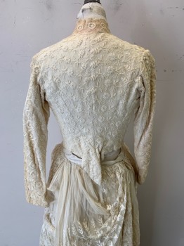 Womens, Historical Fiction Piece 1, NL, Cream, Silk, Floral, W: 28, B: 34, Bridal, Bodice, All Over Lace, Mandarin Collar, Button Front, Pearl Buttons, L/S, Boning, with Size 5 Matching Cream Lace Heels