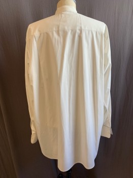 Mens, Shirt 1890s-1910s, MTO, White, Cotton, Solid, 38, 16, Band Collar, Button Front, L/S