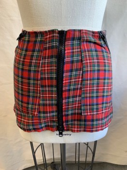 SERIOUS, Red, Black, Yellow, Blue, White, Poly/Cotton, Plaid, Zip Front, Slant Zip Pockets, 1 Back Zip Pocket