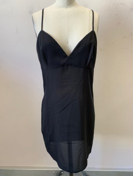 Black, Polyester, Solid, Matching Slip, Spaghetti Straps, Sweetheart Neckline, Goes with Dress (CF073074)