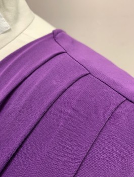 FAITH 21, Aubergine Purple, Polyester, Spandex, Solid, Stretch Fabric, Surplice V-neck, Pleats at Shoulder Seams Almost a Cap Sleeve, 2" Wide Self Waistband with Self Belt Ties Attached at Sides, Gathered Front Waist, Knee Length