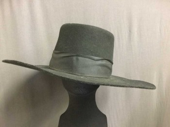 Mens, Cowboy Hat, N/L, Black, Wool, Solid, 23.5In, Flat Brim, Wide Hat Band, Felt