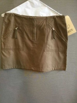 VINCE, Brown, Cotton, Lycra, Solid, Brown, No Waistband, 2 Large Quilt Rim Pockets W/diagonal Zipper, Zip Front,