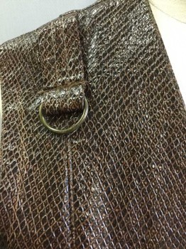 Womens, Vest, R.A.R, Dk Brown, Leather, Reptile/Snakeskin, S, Dark Brown Snakeskin, Open At Center Front, (No Closures) Straps with Brass D Rings At Shoulders, Brown Lining,