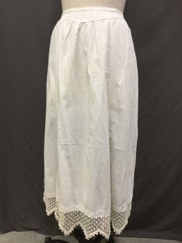 Womens, Apron 1890s-1910s, Mto, Off White, Cotton, Solid, O/S, APRON:  White, Pleats W/chevron Waistband, Zig-Zag Lace Hem, See Photo Attached,
