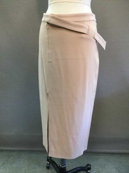 A.L.C., Blush Pink, Viscose, Spandex, Solid, Pencil Skirt, Off Center Front Seam with Hidden Zipper, Long Tab Waistband Angled Through Pocket Panel