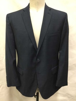 VINCE CAMUTO, Dk Gray, Dusty Blue, Wool, Plaid-  Windowpane, Dark Gray with Dusty Blue Thin Perpendicular Stripes/Windowpane, Single Breasted, Notched Lapel, 2 Buttons,  3 Pockets, Slim Fit, Black Lining