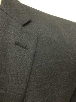 VINCE CAMUTO, Dk Gray, Dusty Blue, Wool, Plaid-  Windowpane, Dark Gray with Dusty Blue Thin Perpendicular Stripes/Windowpane, Single Breasted, Notched Lapel, 2 Buttons,  3 Pockets, Slim Fit, Black Lining